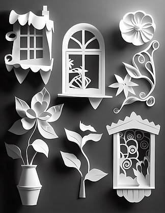 窗饰剪纸装饰效果元素