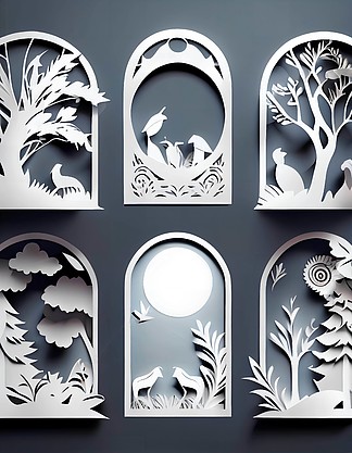 窗饰剪纸装饰效果元素